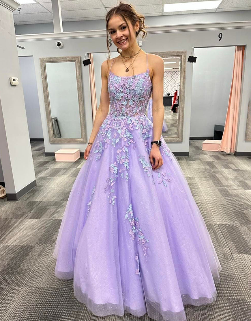 Romantic Purple A-Line Corset Back Prom Dress With Appliques