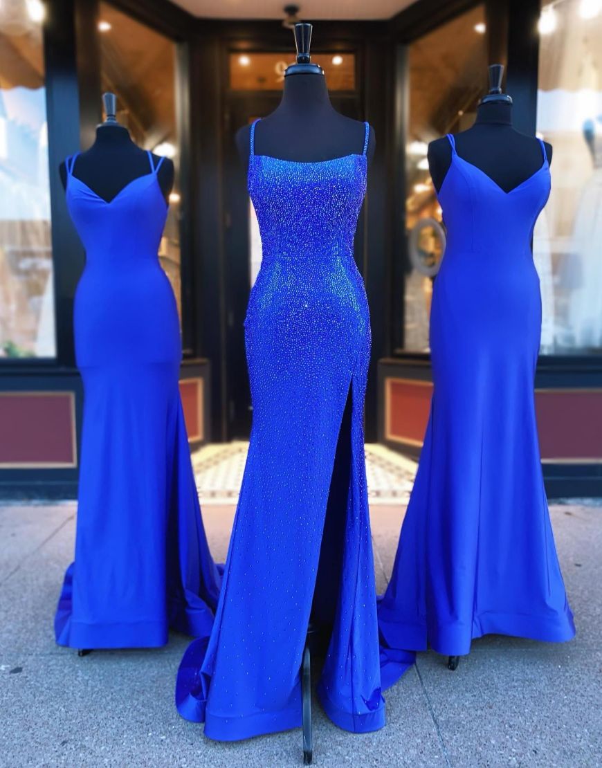 Royal Blue Mermaid Spaghetti Straps Sweep Train Long Prom Dress