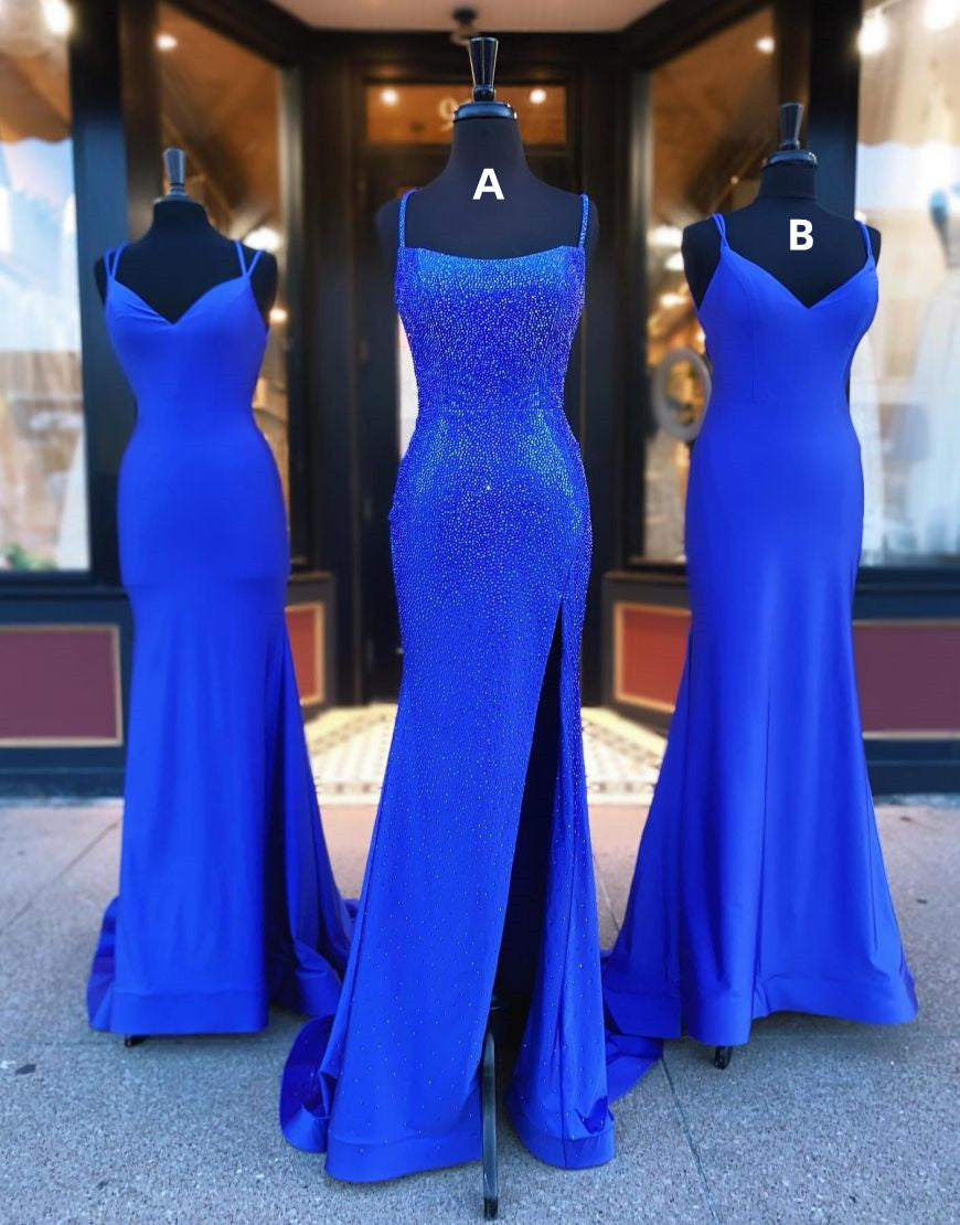 Royal Blue Mermaid Spaghetti Straps Sweep Train Long Prom Dress
