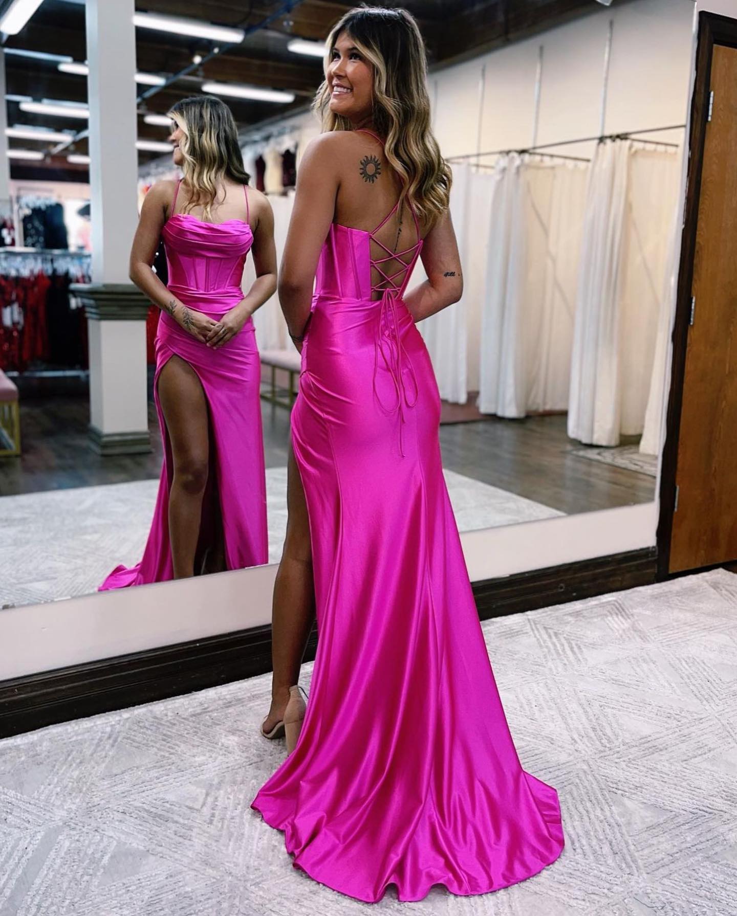 Sexy Mermaid Spaghetti Straps Prom Dress With Split