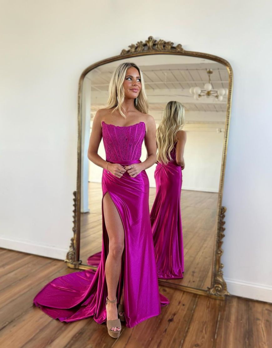 Sexy Red Strapless Long Prom Dress With Split