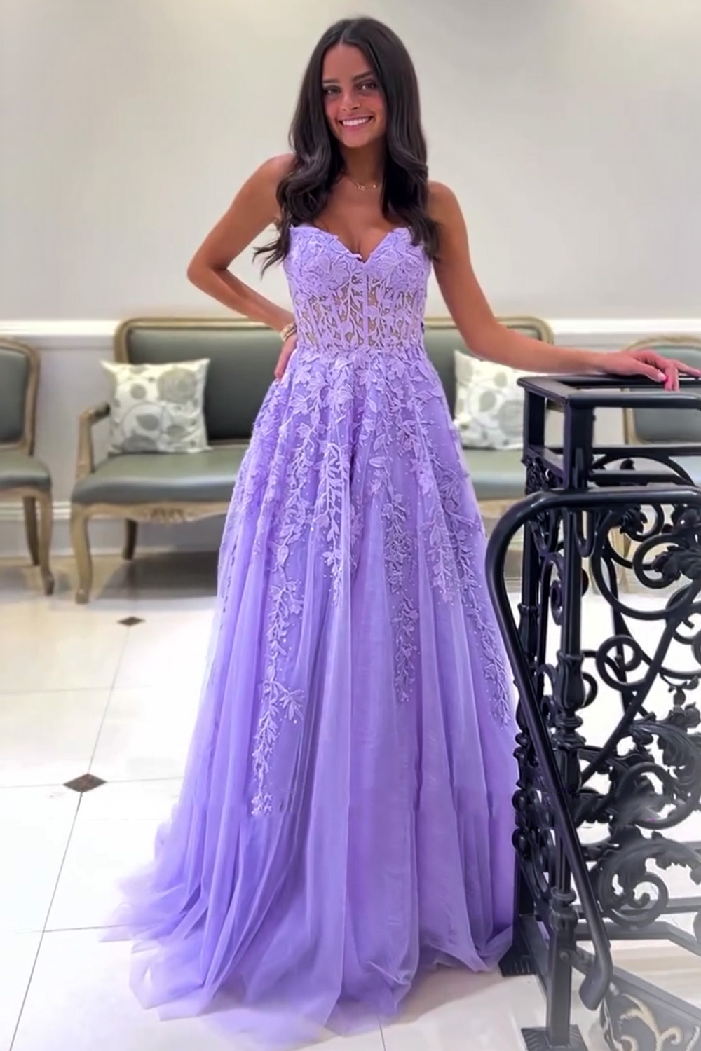 A-Line Sweetheart Long Tulle Royal Blue Prom Dress With Appliques