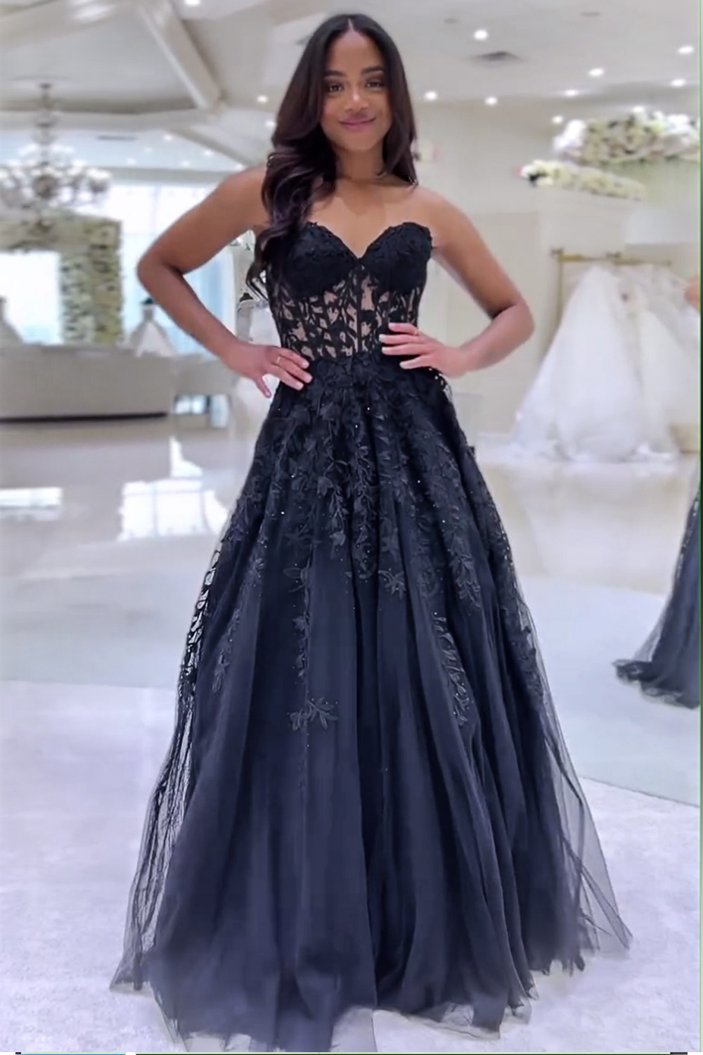 A-Line Sweetheart Long Tulle Royal Blue Prom Dress With Appliques