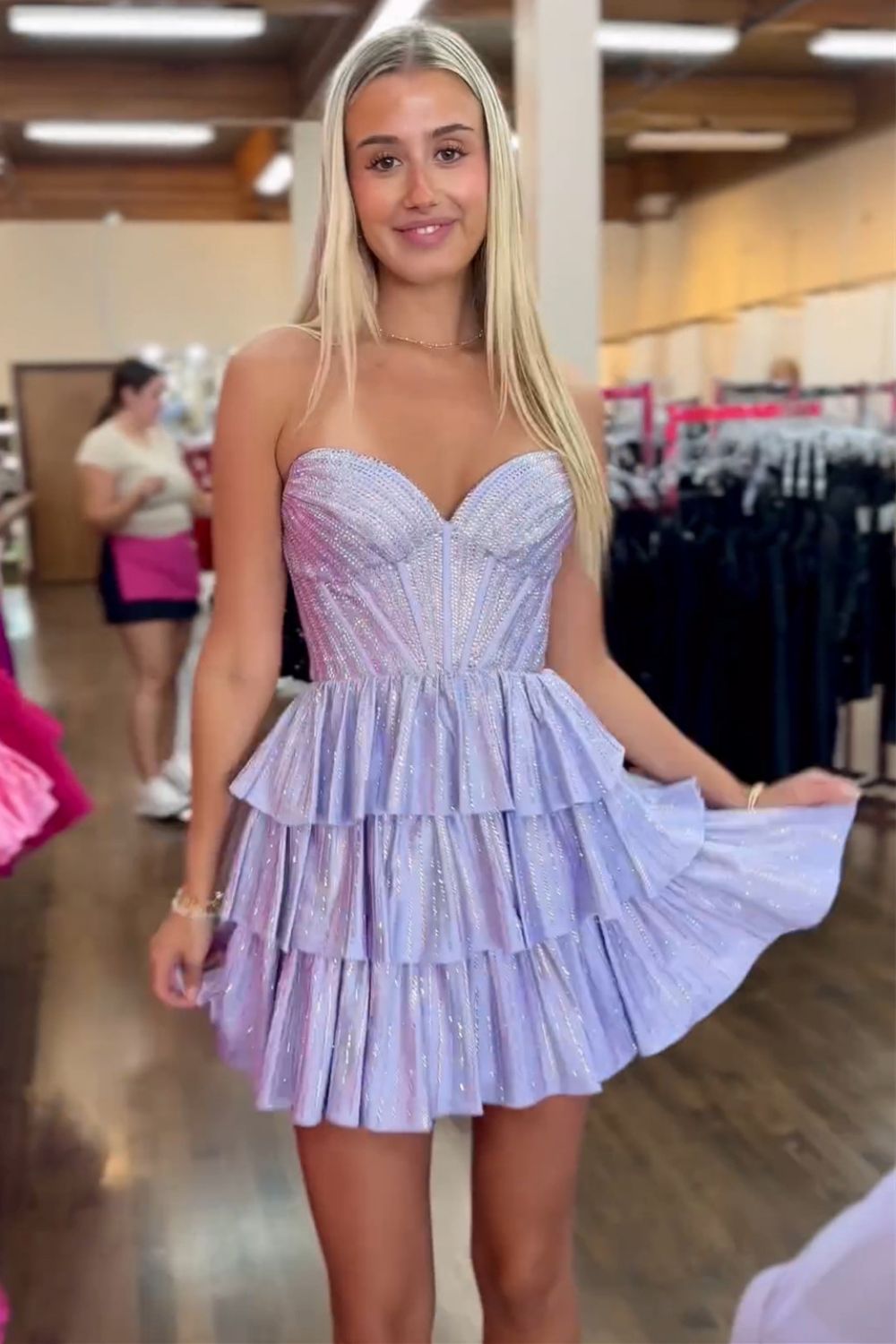 Gorgeous A-Line Sweetheart Lace Up Short Tiered Beaded Homecoming Dress