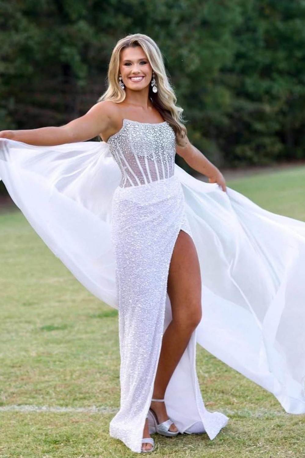 Sparkly Gorgeous Strapless Long Mermaid Beaded Prom Dress With Split