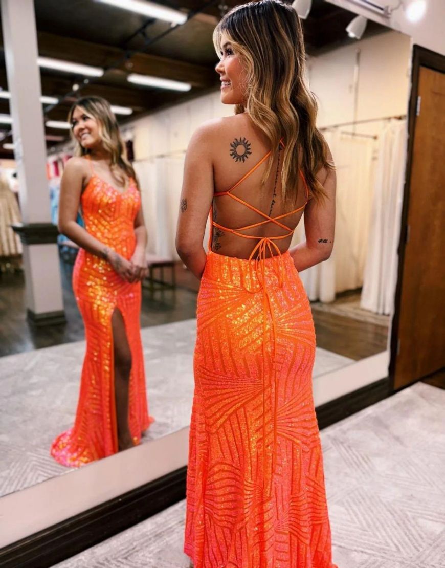 Sparkly Sequin Long Glitter Prom Party Dress With Split