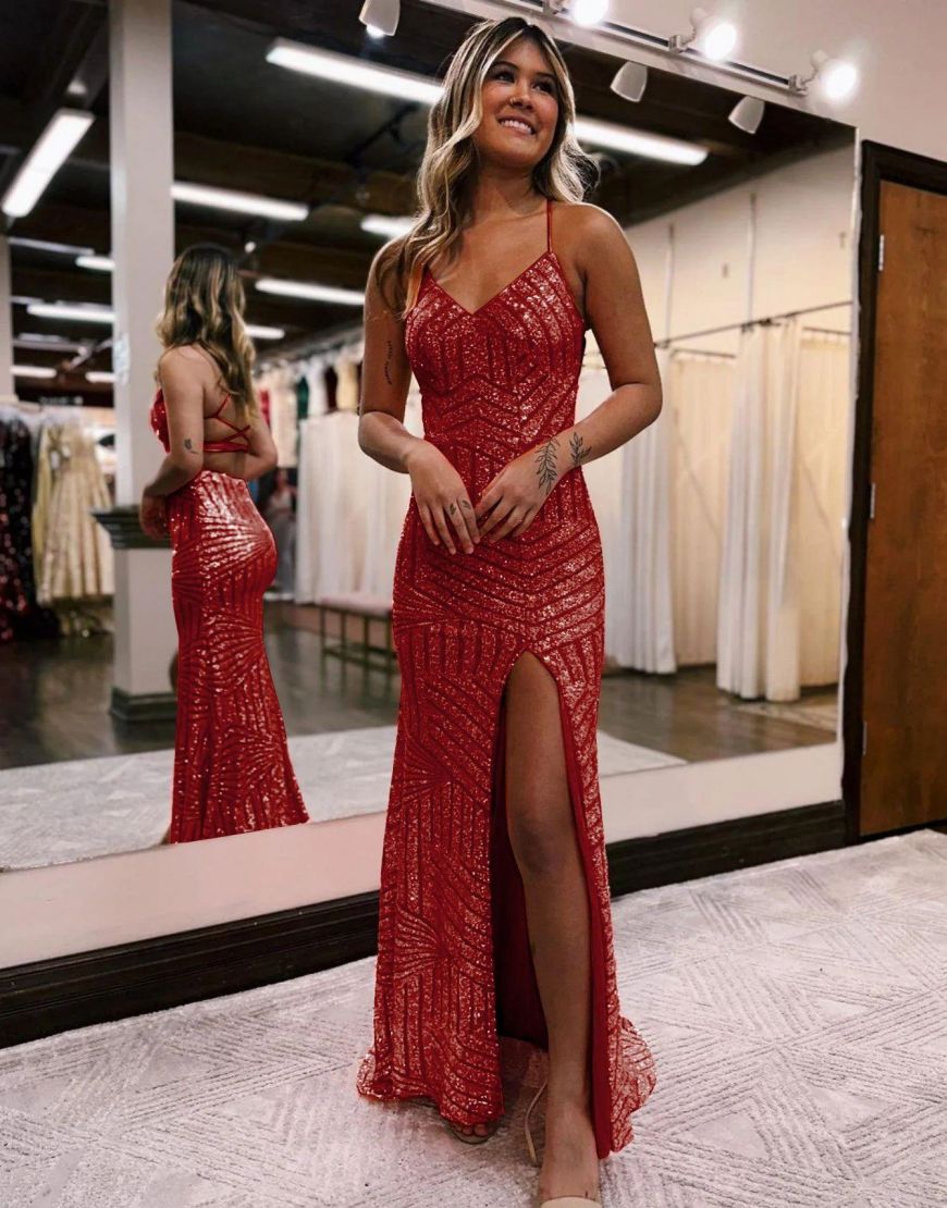 Sparkly Sequin Long Glitter Prom Party Dress With Split