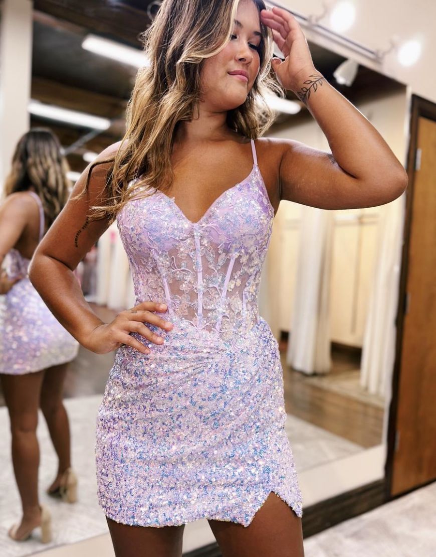Sparkly Spaghetti Straps Sequins Tight Homecoming Party Dress