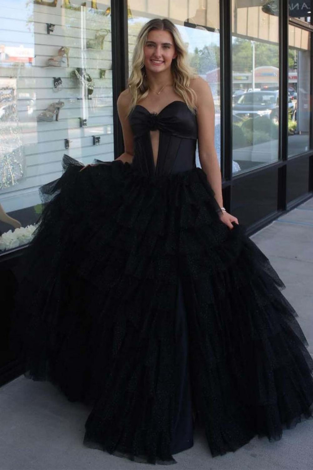 Strapless Tiered Bodycon Prom Gown