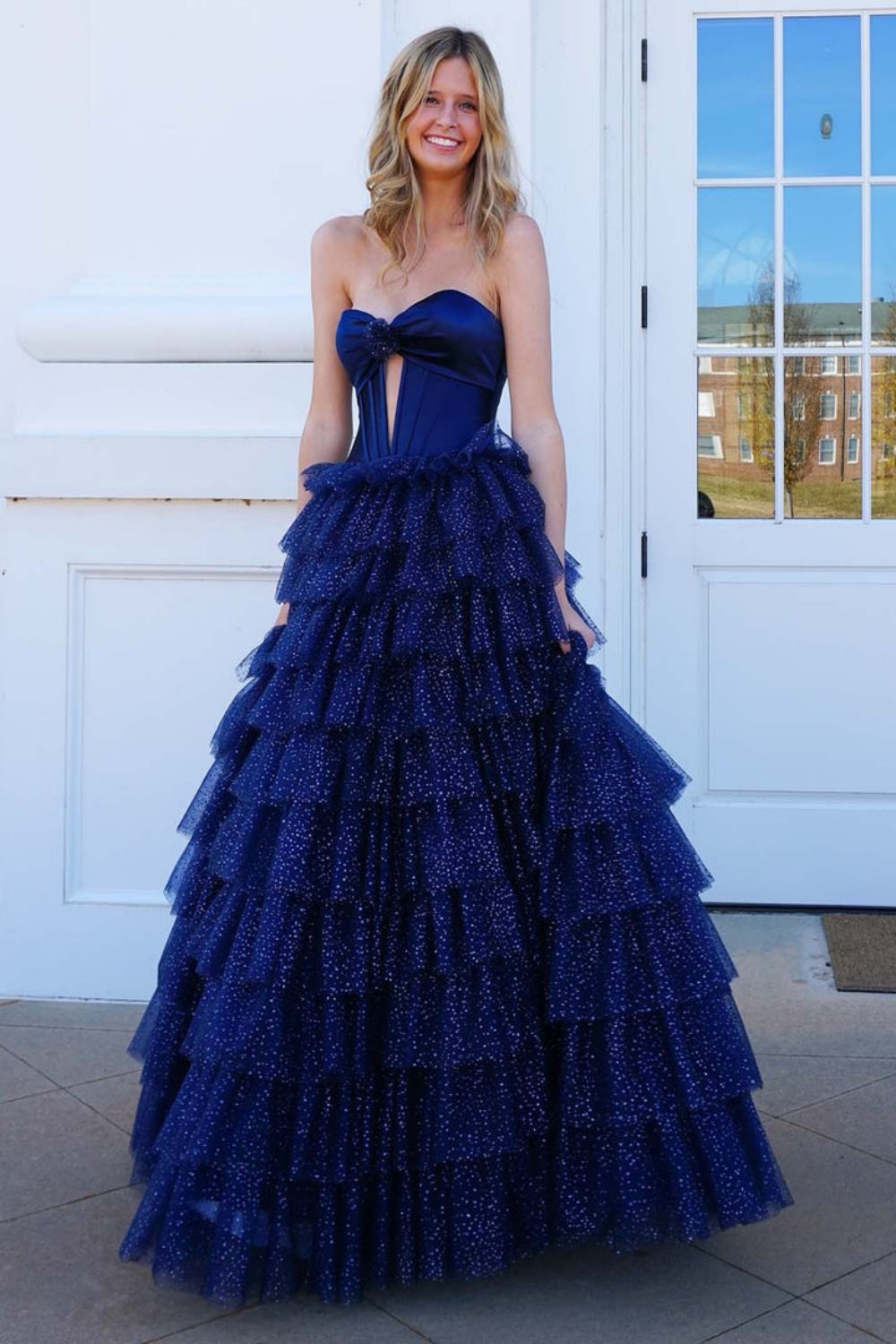 Strapless Tiered Bodycon Prom Gown