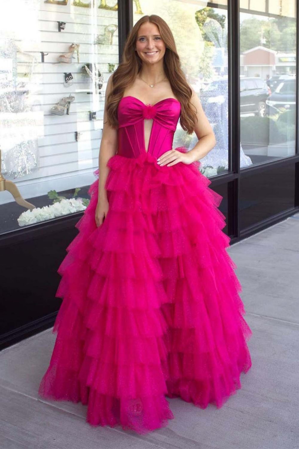 Strapless Tiered Bodycon Prom Gown