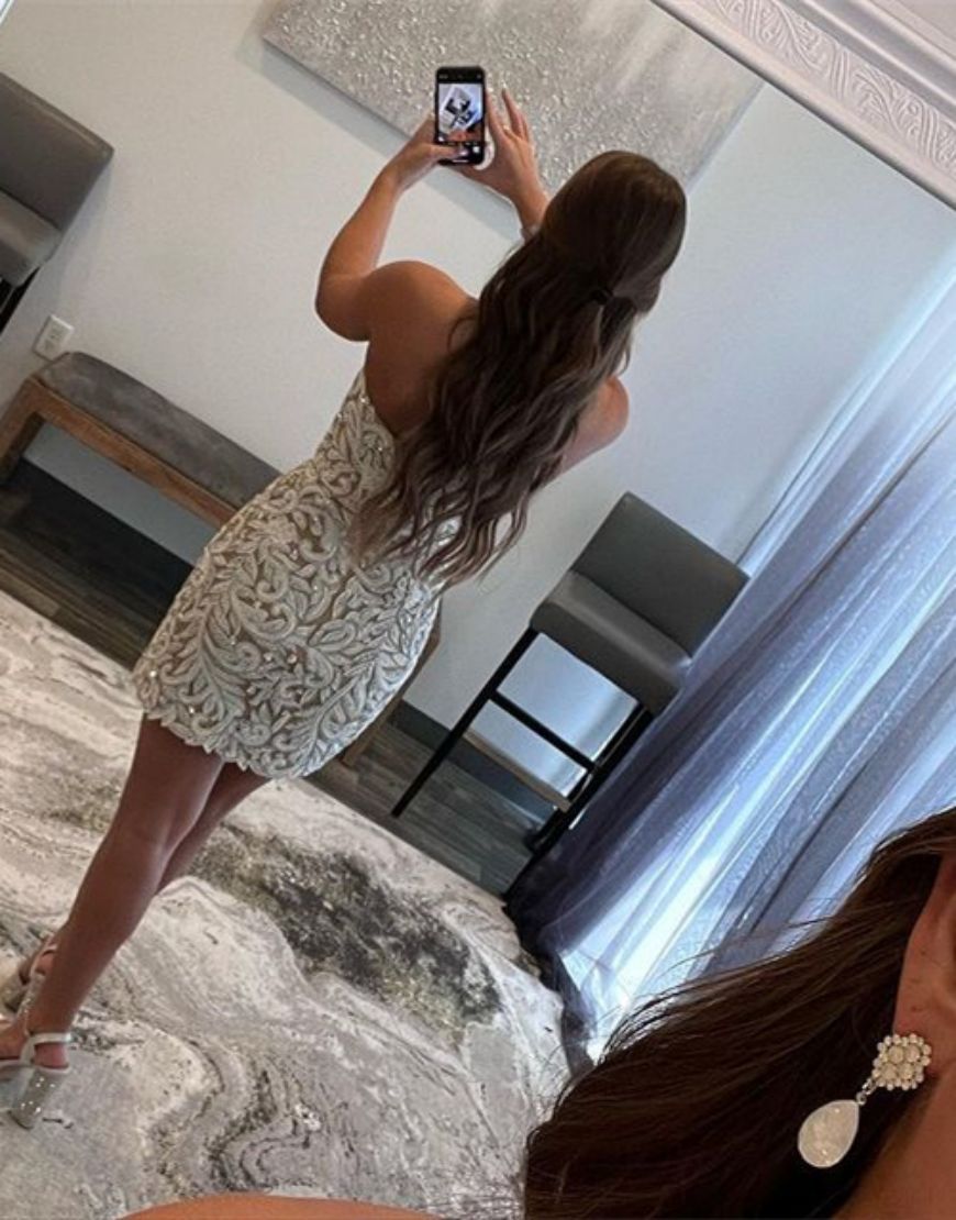 Strapless Champagne Bodycon Homecoming Dress With Beading