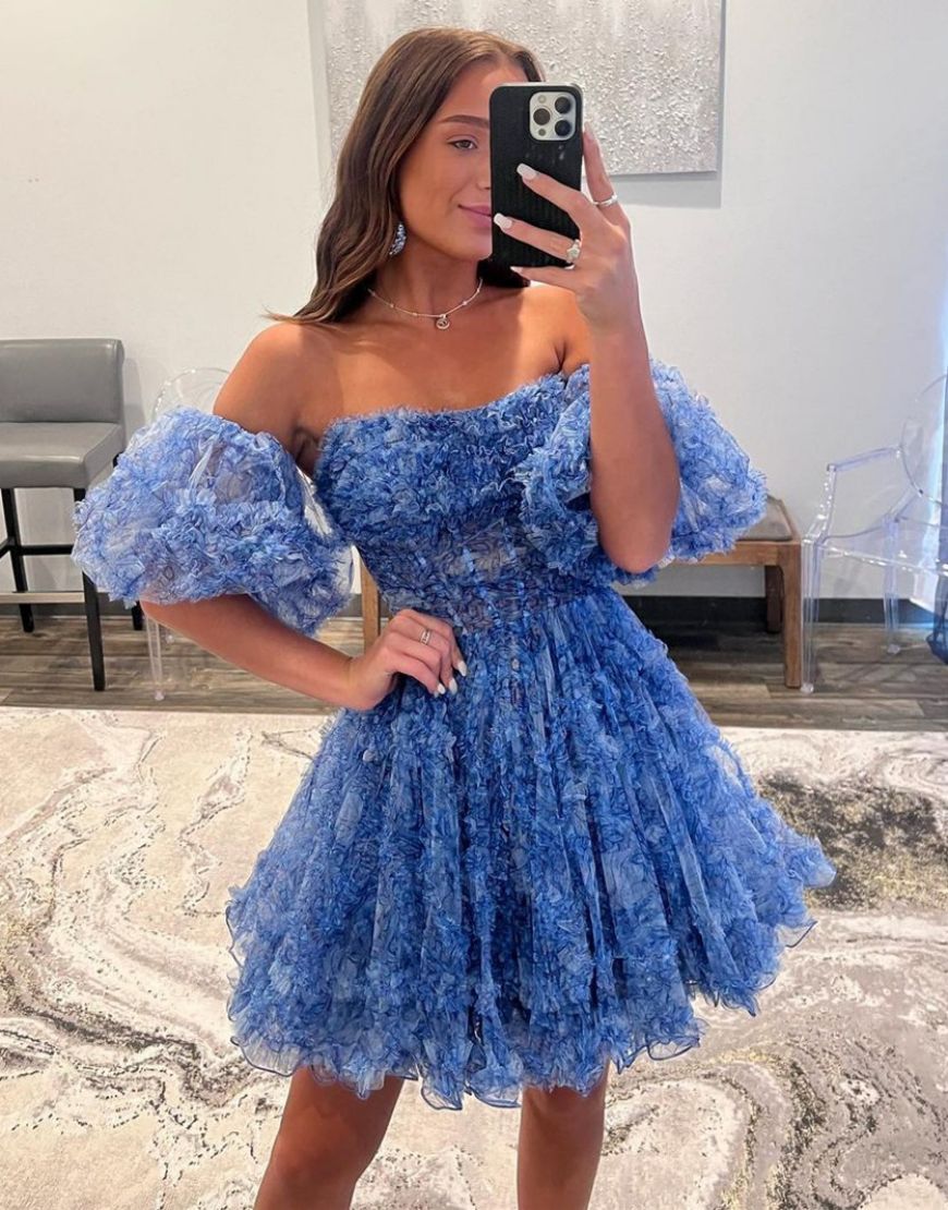 Stunning Navy A-Line Homecoming Dress With Detachable Sleeves