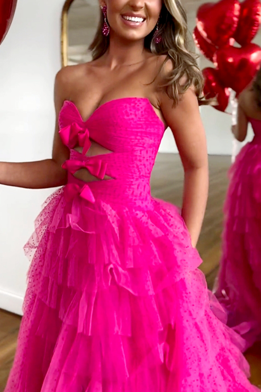 Stylish A-Line Sweetheart Long Layered Glitter Tulle Prom Dress With Slit