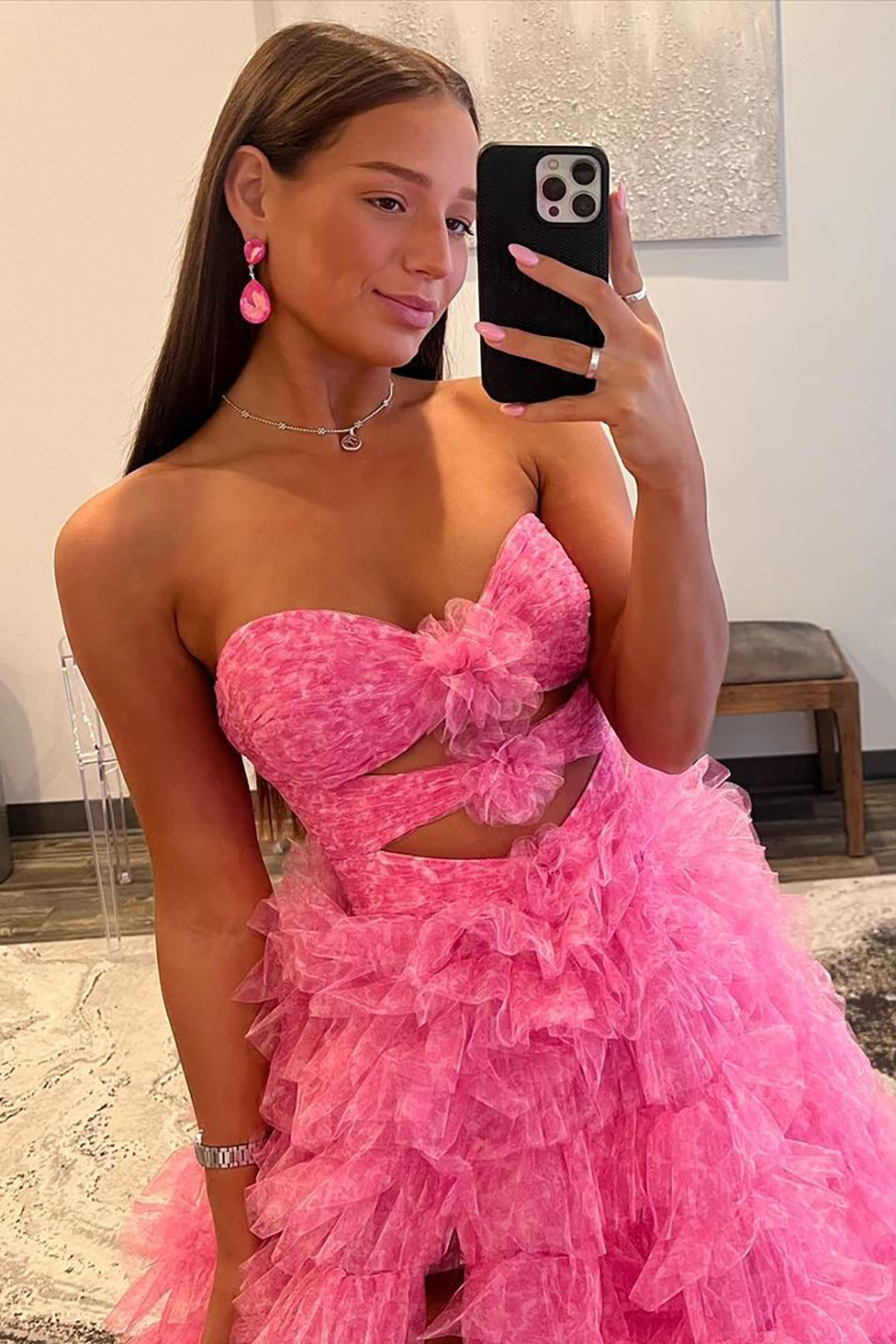 Blue Cute A-Line Sweetheart Long Tiered Tulle Prom Dress With Split