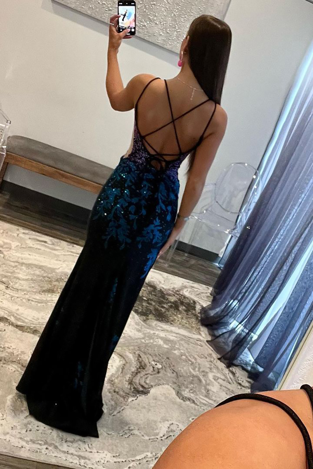 Sparkly Mermaid Double Straps Lace Up Long Prom Dress with Slit