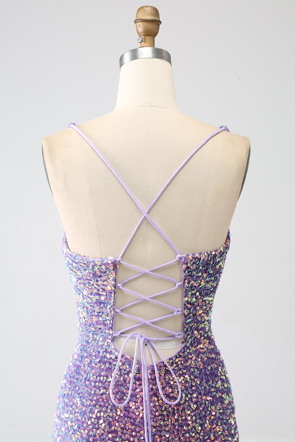 Sparkly Light Purple Lace-Up Back Long Sequin Prom Dress with Fringe