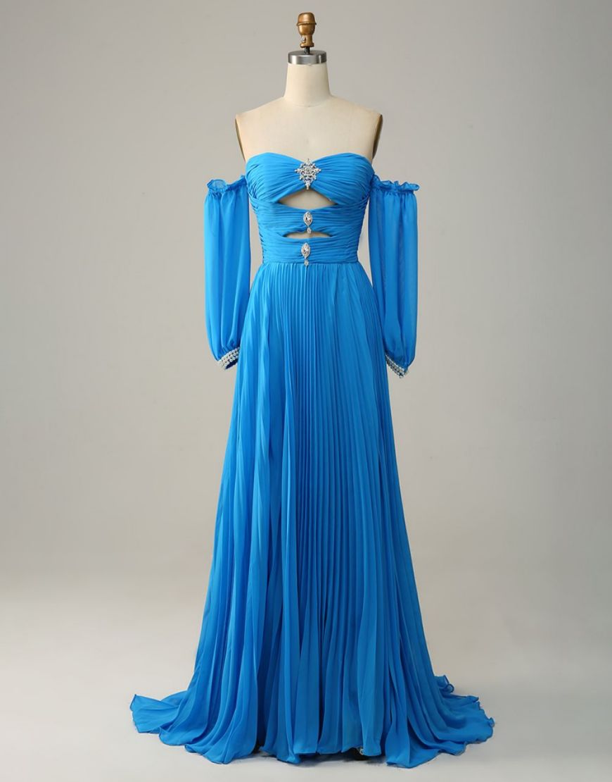 Elegant A-Line Court Train Prom Dress With Detachable Sleeves