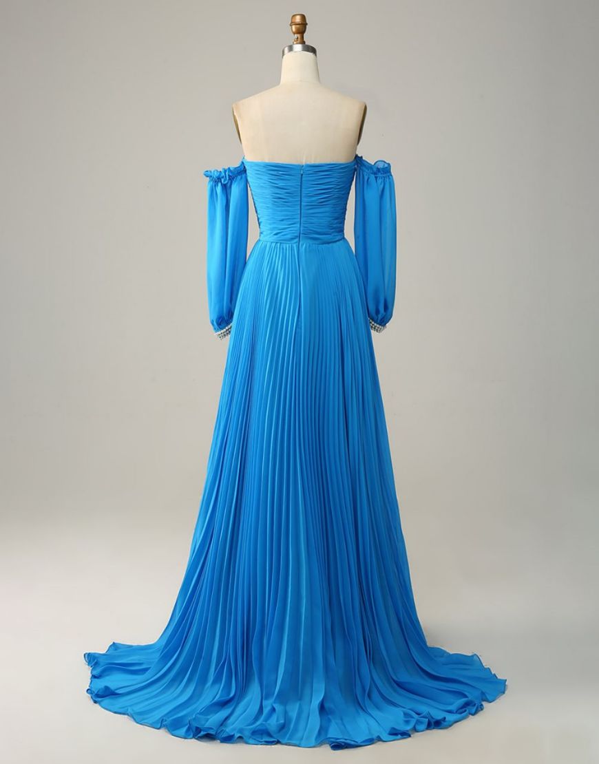 Elegant A-Line Court Train Prom Dress With Detachable Sleeves