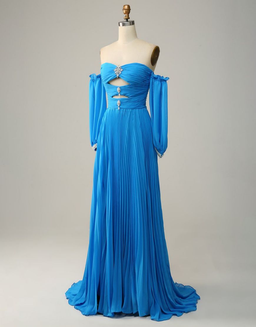 Elegant A-Line Court Train Prom Dress With Detachable Sleeves