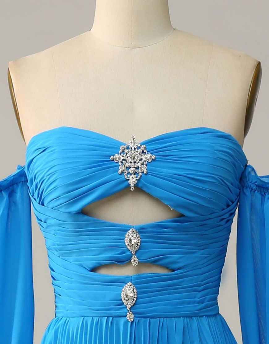 Elegant A-Line Court Train Prom Dress With Detachable Sleeves