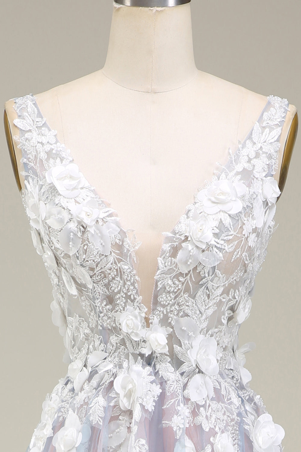 A-Line Keyhole Back Long Tulle Prom Dress with Appliques And Split