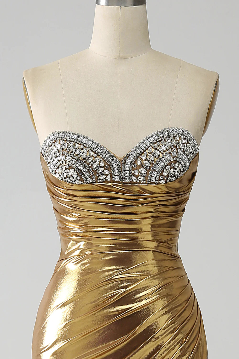 Golden Mermaid Sweetheart Long Metallic Prom Dress with Beading