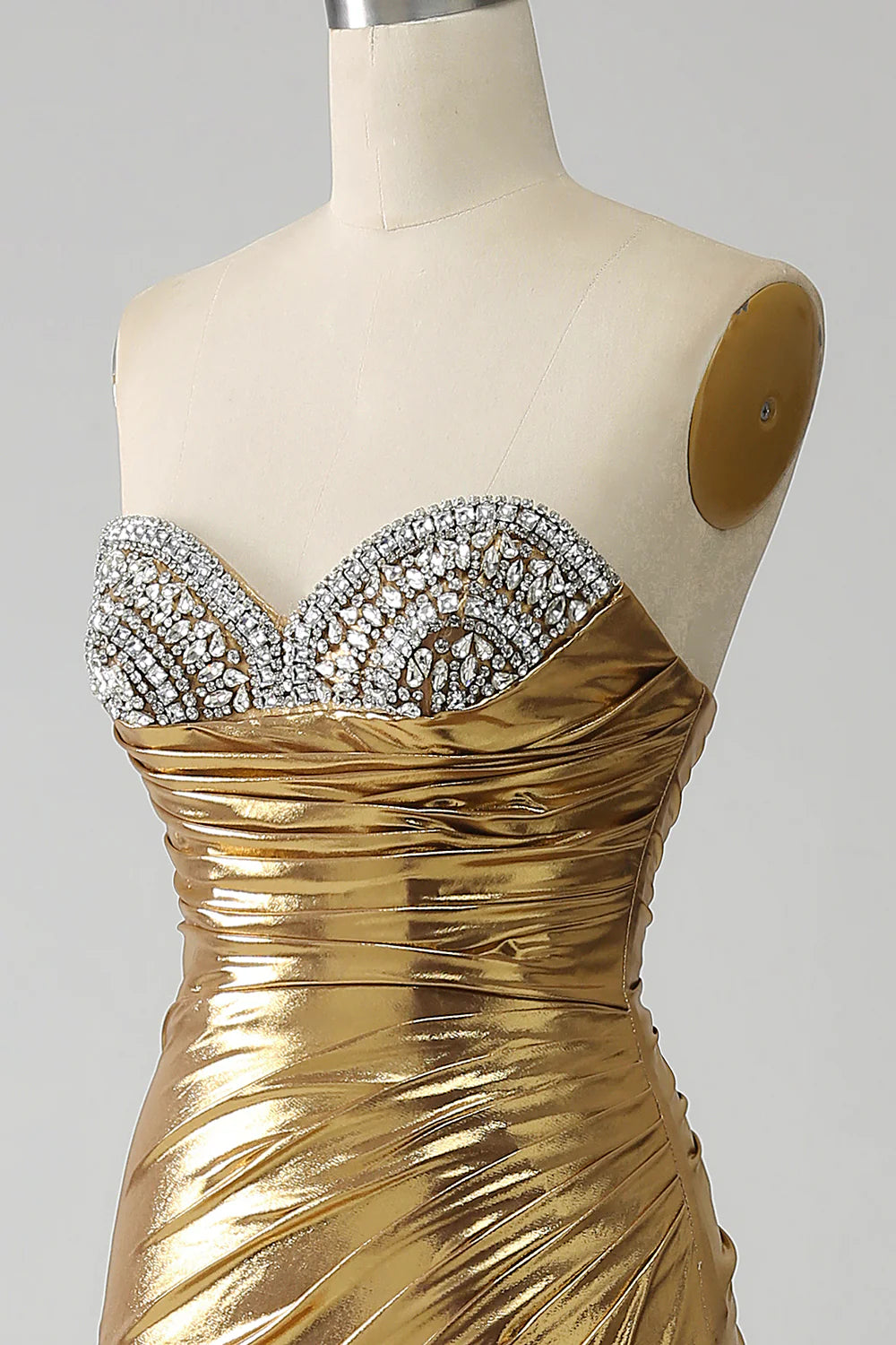 Golden Mermaid Sweetheart Long Metallic Prom Dress with Beading