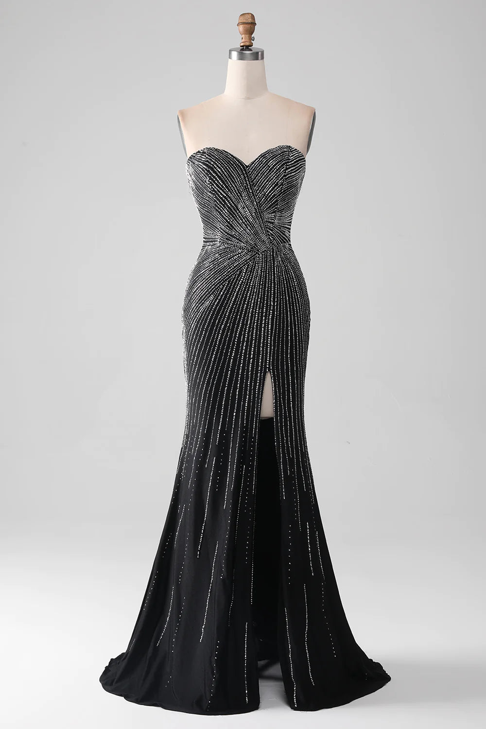 Sparkly Beaded Sweetheart Long Black Mermaid Prom Dress With Split
