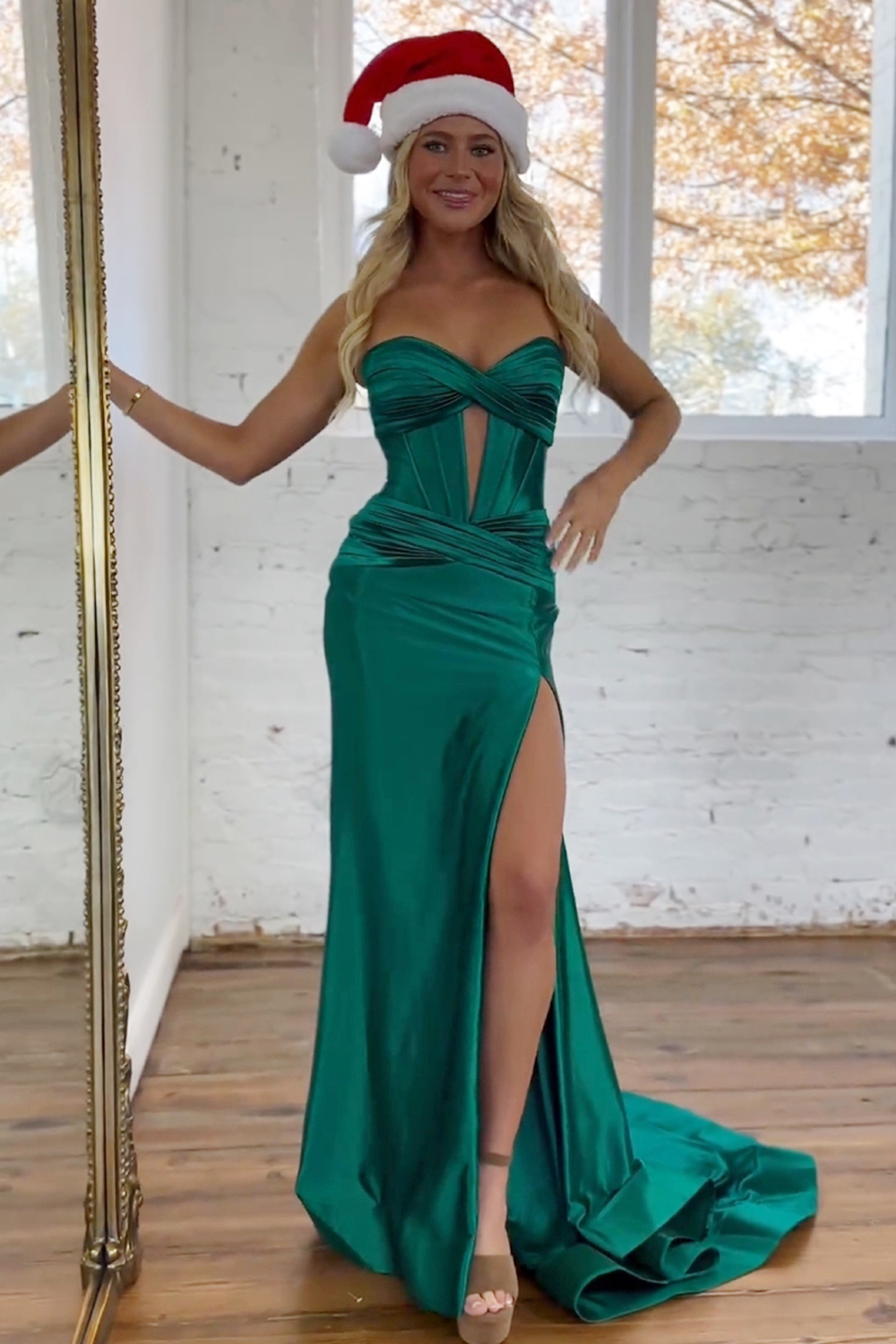 Newly Mermaid Sweetheart Long Corset Satin Prom Dress With Split