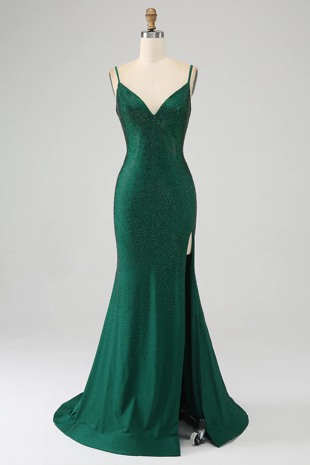 Dark Green Glitter Mermaid Open Back Long Corset Beaded Prom Dress
