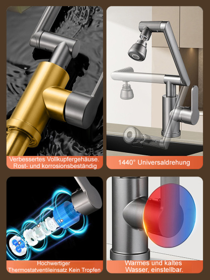 1080° drehbarer Wasserhahn mit mechanischem Arm