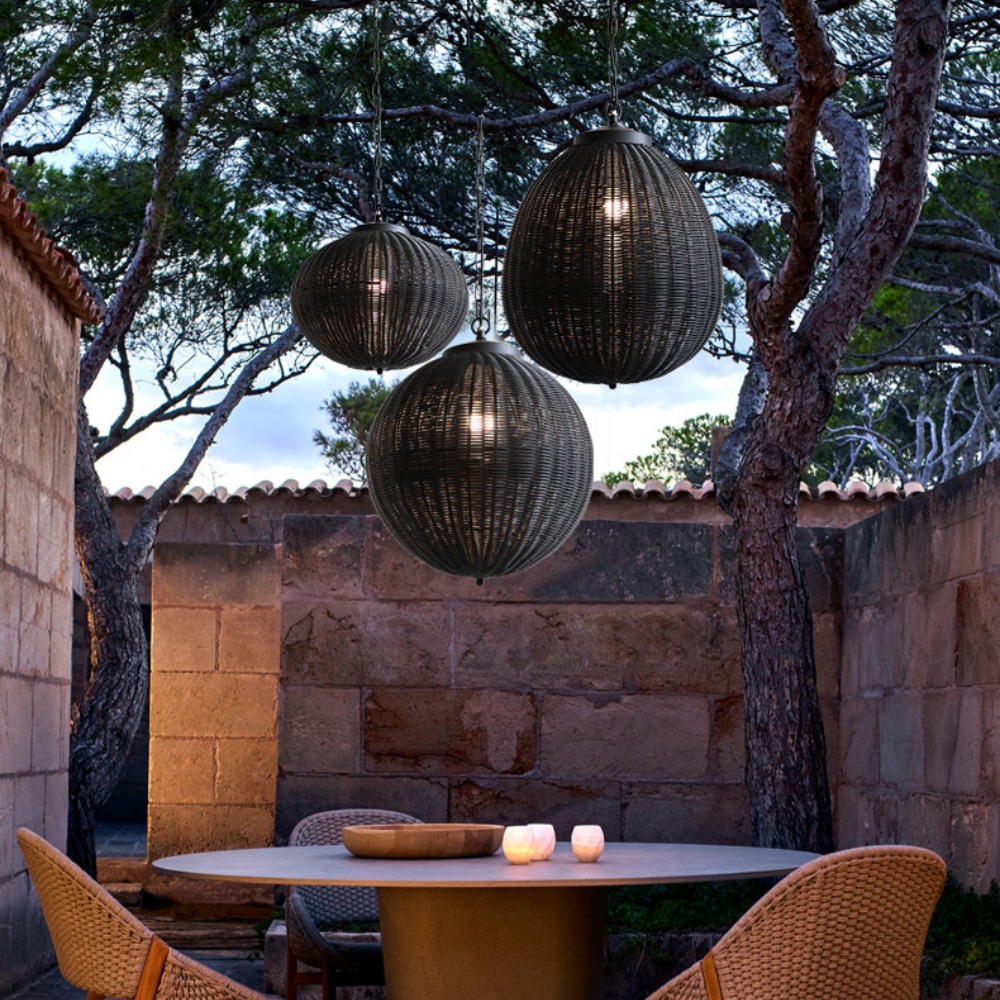 Outdoor Waterproof Black Rattan Pendant Light Garden Balcony Pavilion Landscape Light