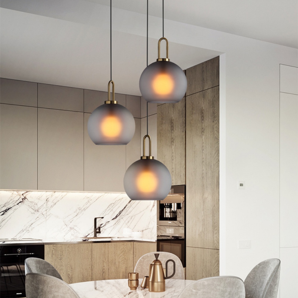 Modern Bedroom Bedside Smoke Grey Lamp Frosted Glass Dining Table Pendant Light