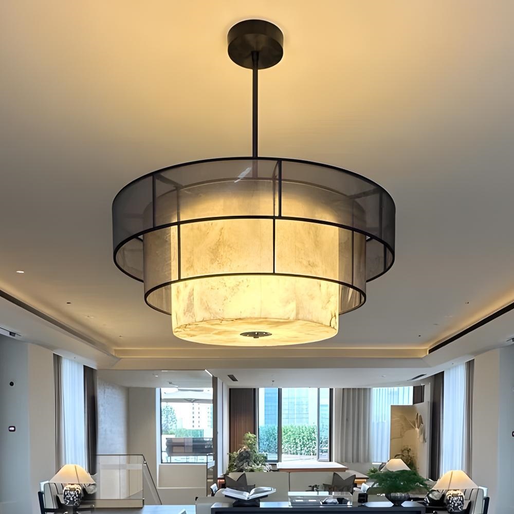 Vintage Black Double Layer Pendant Light Living Room Chandelier