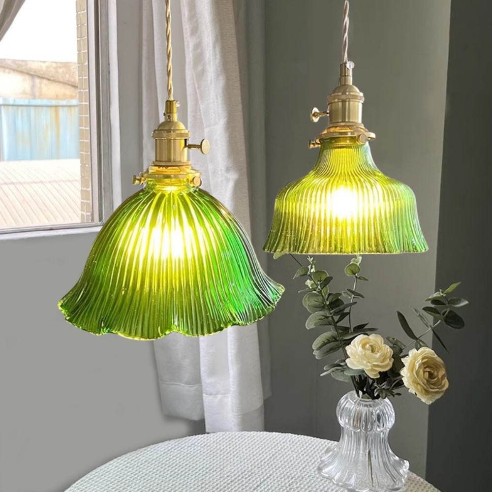 Vintage Green Glass Pendant Light Bedroom Bedside Small Chandelier