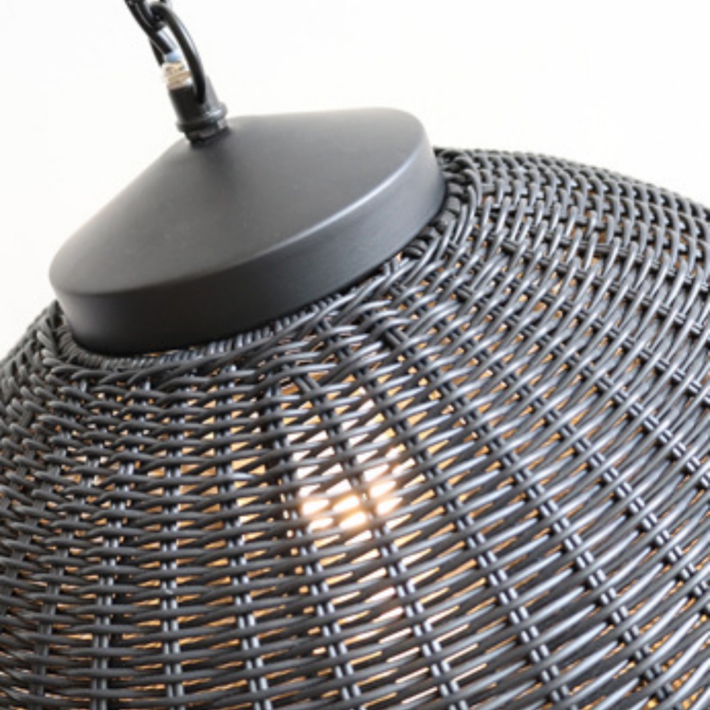 Outdoor Waterproof Black Rattan Pendant Light Garden Balcony Pavilion Landscape Light