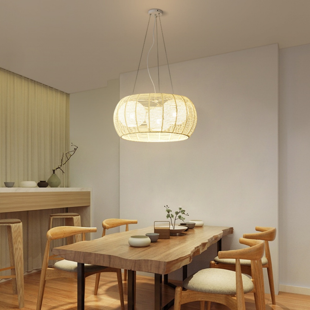 Japanese Style Hemp Rope Pendant Light Bedroom Living Room Round Lampshade