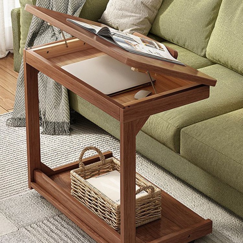 Removable Flip Solid Wood Side Table Living Room Bedside Sofa Notebook Table