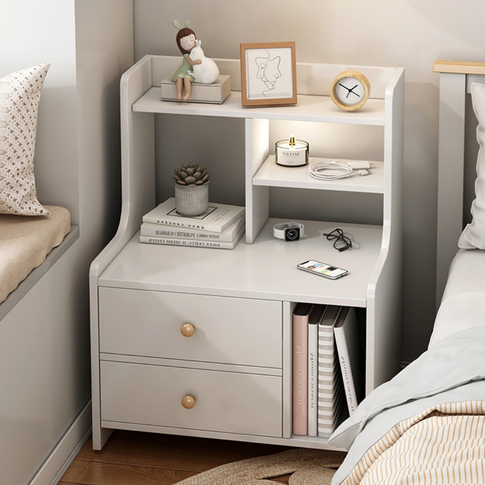 Modern Open Bedroom White Bedside Table Storage Cabinet