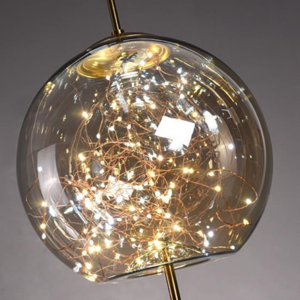 Nordic Kitchen Island Amber Glass Pendant Light Starry Sky 4-Head Chandelier