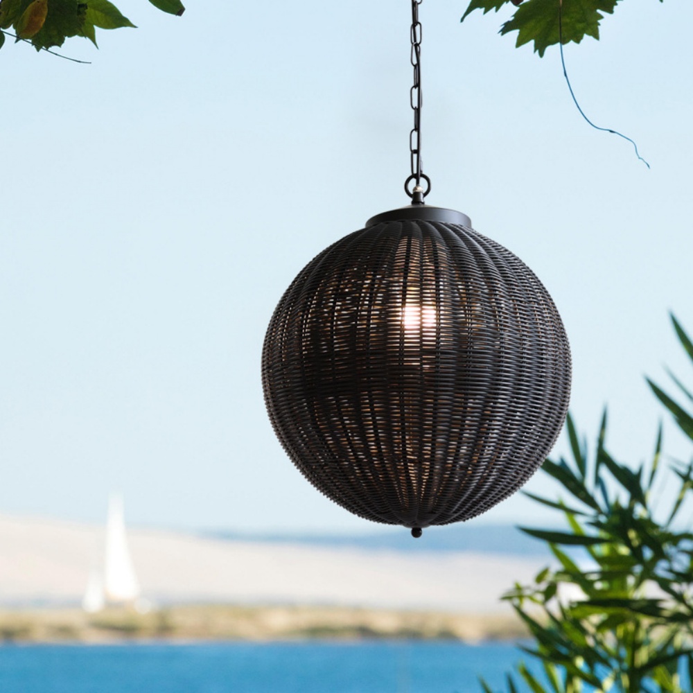 Outdoor Waterproof Black Rattan Pendant Light Garden Balcony Pavilion Landscape Light