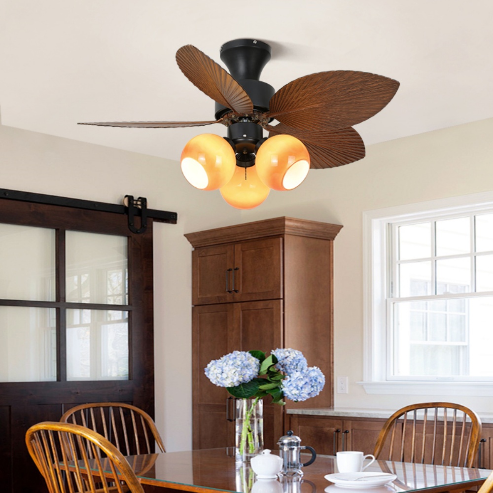 Mid-Century Style Mini Ceiling Fan Light  Dinning Room Bedroom Light Fan All In One