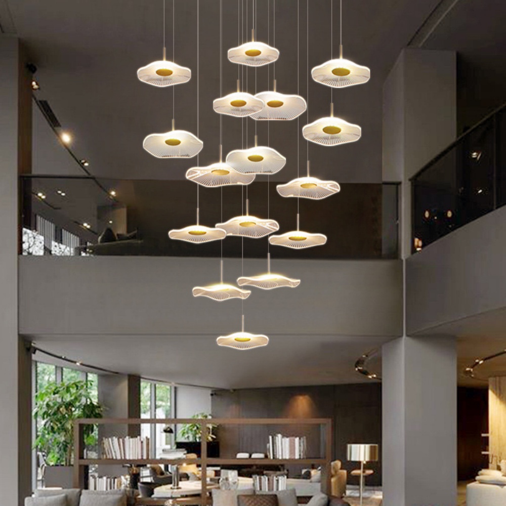 Modern Duplex Pendant Light Lotus Leaf Shaped Living Room Villa Staircase Chandelier