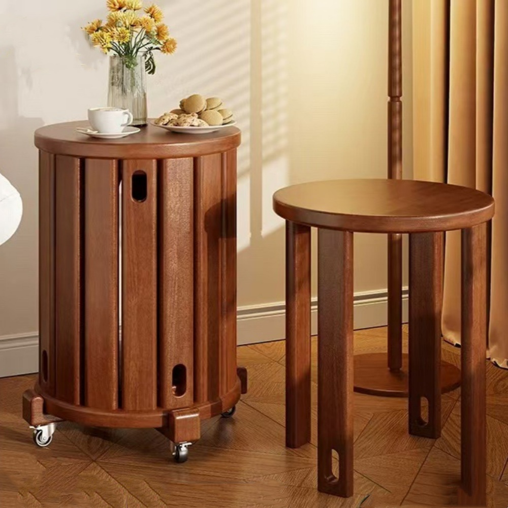 Japanese Solid Wood Folding Stool Living Room Tea Table Round Stool 2 In 1