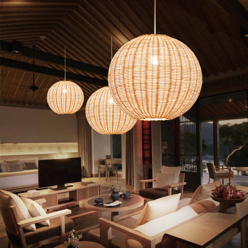Wabi-sabi Rattan Pendant Light Living Room Staircase Lampshade