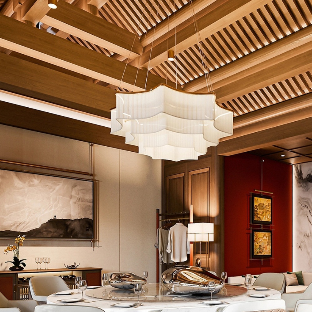 Modern Simple 3-layer Fabric Pendant Light Fan-shaped Cascading Lampshade