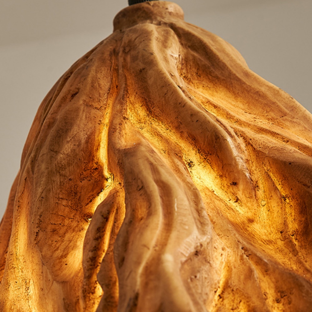 Vintage Lotus Leaf Shaped Resin Wood Color Pendant Light Dining Room Bedroom Chandelier