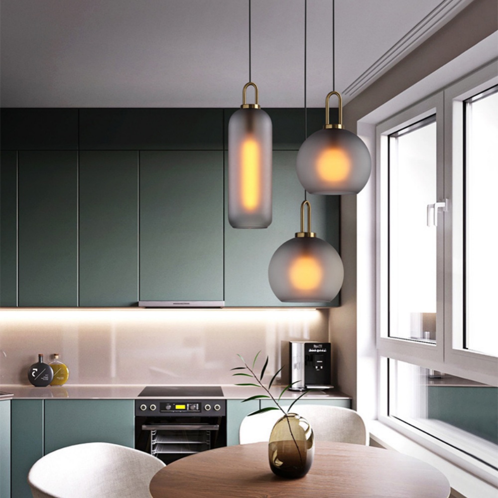 Modern Bedroom Bedside Smoke Grey Lamp Frosted Glass Dining Table Pendant Light