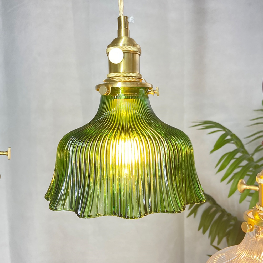 Vintage Green Glass Pendant Light Bedroom Bedside Small Chandelier